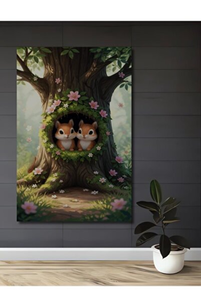 Teona Ahşap Χαριτωμένα Σκίουροι σε Ξύλινη Φωλιά με Εμφάνιση Ακουαρέλας, Διακο...