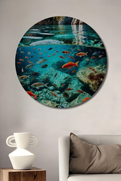 Teona Ahşap Στρογγυλό, διακοσμητικό ξύλινο τραπέζι με ελαιογραφία με εμφάνιση...