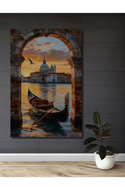 Teona Ahşap Ελαιογραφία με θέμα τον θέα της Βενετίας με γόνδολες, Ξύλινο διακ...