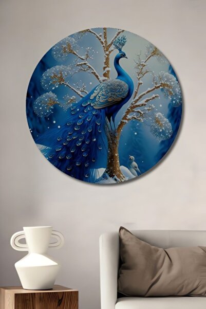 Teona Ahşap Στρογγυλό Ξύλινο Διακοσμητικό Πίνακα με Μαγική Χειμερινή Μπλε Παγ...