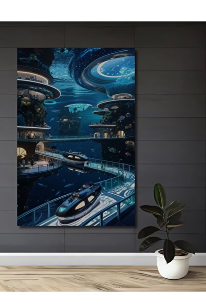 Teona Ahşap Φουτουριστική Υποβρύχια Πόλη Ψηφιακής Τέχνης Ξύλινο Διακοσμητικό ...