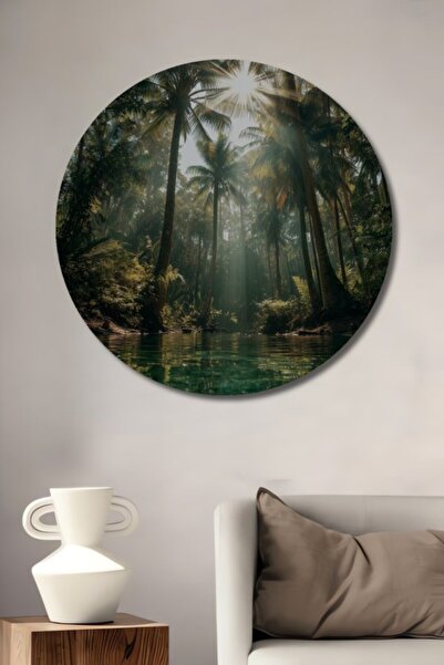 Teona Ahşap Στρογγυλός διακοσμητικός πίνακας από ξύλο με φοίνικες και καθαρό ...