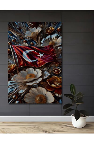 Teona Ahşap Ξύλινο διακοσμητικό τραπέζι με μοτίβο τουρκικής σημαίας και μεταλ...