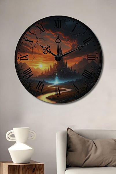 Teona Ahşap Στρογγυλό Ξύλινο Διακοσμητικό Τραπέζι με Ελαιογραφία Ταξιδιού στο...