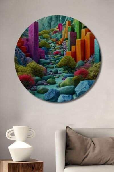 Teona Ahşap Στρογγυλό Πολύχρωμο Ξύλινο Διακοσμητικό Τραπέζι με Σκηνικό Πόλης ...