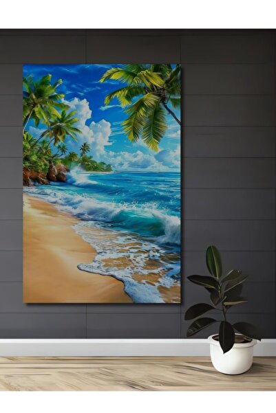 Teona Ahşap Τροπικό Παραθαλάσσιο Τοπίο με Ξύλινη Διακοσμητική Πινακίδα σε Στυ...