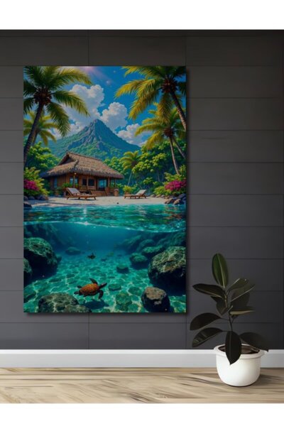 Teona Ahşap Ξύλινο διακοσμητικό τραπέζι με ελαιογραφία με θέμα την θαλάσσια χ...