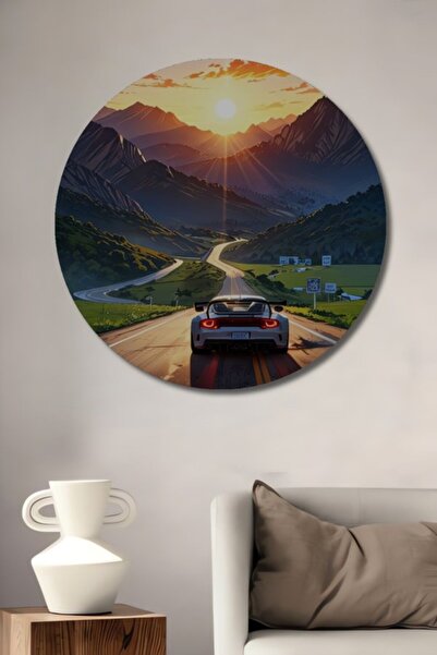 Teona Ahşap Στρογγυλό Ξύλινο Διακοσμητικό Τραπέζι με Σκηνικό Ηλιοβασιλέματος ...