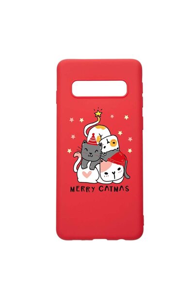 bestcase Θήκη σιλικόνης συμβατή με Samsung Galaxy S10 Plus, Merry Catmas, ανθ...