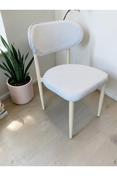 MSY HOME 6 Adet Beyaz Kumaş Jerry Kumaş Trendy Modern Sandalye Takımı Krem İs...