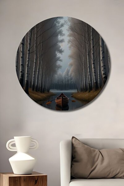 Teona Ahşap Διακοσμητικό ξύλινο τραπέζι με ελαιογραφία με ξύλινο καγιάκ στο σ...