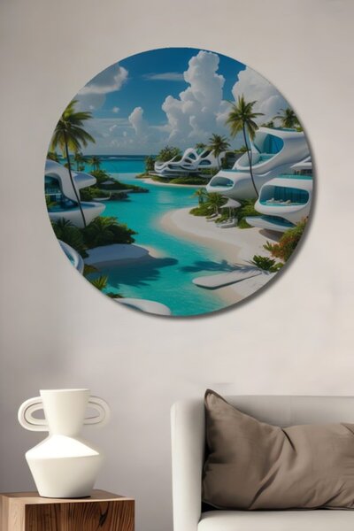 Teona Ahşap Στρογγυλό Φουτουριστικό Ξύλινο Διακοσμητικό Πίνακα Μοντέρνας Τέχν...