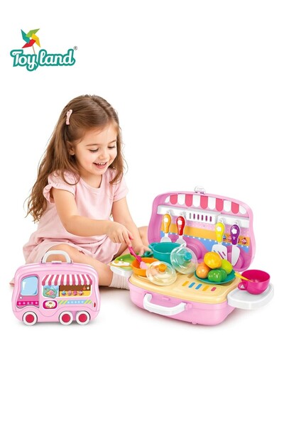 TOY LAND مجموعة ألعاب مطبخ متنقلة للأطفال، حقيبة طهي محمولة مع أدوات وملحقات