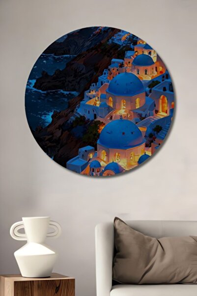 Teona Ahşap Στρογγυλό ξύλινο διακοσμητικό τραπέζι με ελαιογραφία με θέα ηλιοβ...