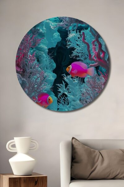 Teona Ahşap Στρογγυλό πολύχρωμο ξύλινο διακοσμητικό τραπέζι με θέμα τα Κοραλλ...