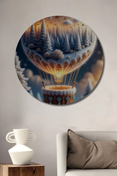 Teona Ahşap Στρογγυλό Ξύλινο Διακοσμητικό Τραπέζι με Θέμα το Ταξίδι με Μπαλόν...