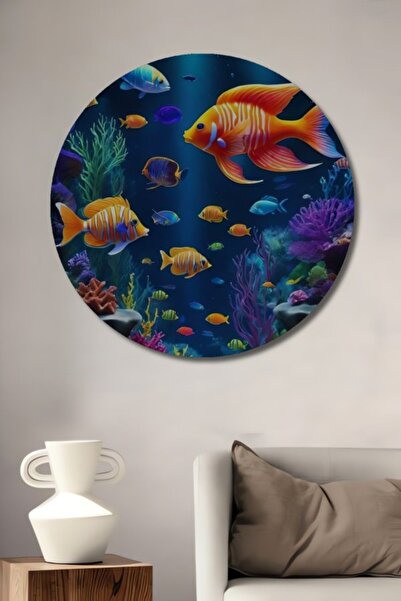 Teona Ahşap Ξύλινο διακοσμητικό τραπέζι με ελαιογραφία που δείχνει ψάρια που ...