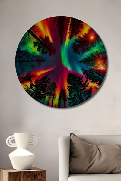 Teona Ahşap Στρογγυλό Ξύλινο Διακοσμητικό Τραπέζι με Θέμα τον Δάσος και Πολύχ...