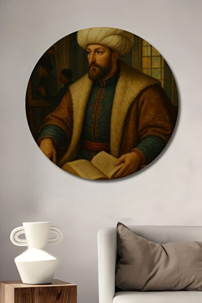 Teona Ahşap Στρογγυλό Ξύλινο Διακοσμητικό Πίνακα με Ελαιογραφία Σουλτάνου Βεζ...