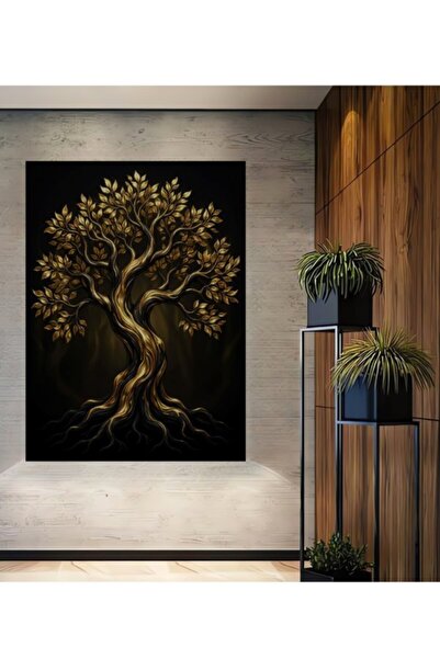 Teona Ahşap Διακοσμητικό Ξύλινο Τραπέζι με Χρυσά Φύλλα Δέντρου της Ζωής για Σ...