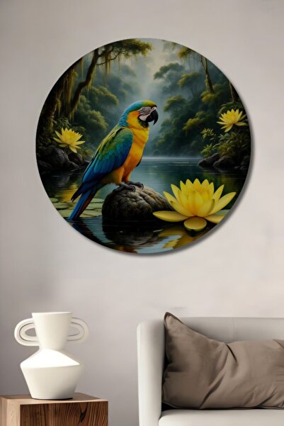 Teona Ahşap Στρογγυλό πολύχρωμο ξύλινο διακοσμητικό τραπέζι με ελαιογραφία πα...