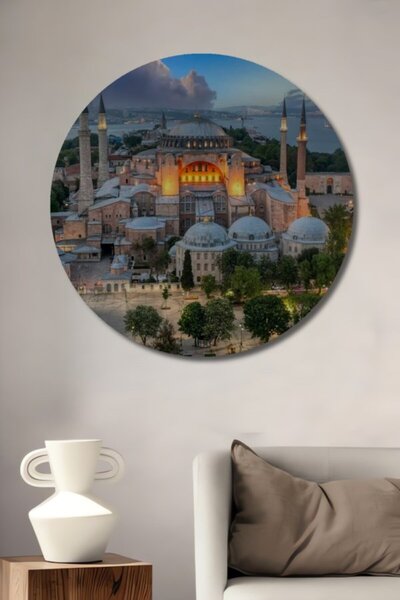 Teona Ahşap Στρογγυλό Διακοσμητικό Ξύλινο Τραπέζι με Ανάγλυφη Υφή Αγια Σοφία,...