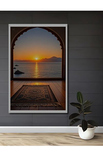 Teona Ahşap Ξύλινο Διακοσμητικό Τραπέζι με Θέμα Ηλιοβασίλεμα και Θαλασσογραφί...