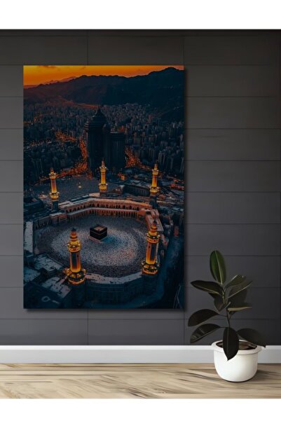 Teona Ahşap Μέκκα Κάμπα Σκηνικό Ελαιογραφία Ξύλινο Διακοσμητικό Τραπέζι με Εμ...