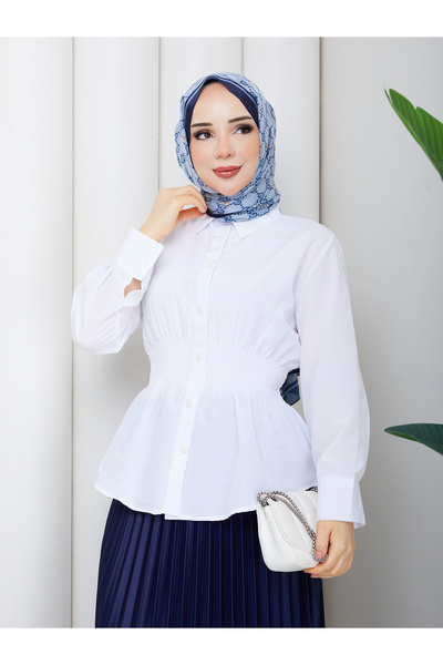 MİHRİZAR Γυναικείο πουκάμισο τουνίκ από τερικότον με λεπτομέρεια στη μέση και...