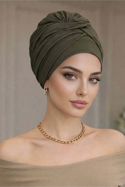 Aişe tesettür Σκούρο Χακί Καπέλο με Λεπτομέρεια Στριφτού Σχεδίου