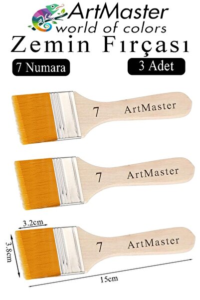 Artmaster Floor Brush 7 Number 3 Pieces Paint Brush Synthetic Silk Tip Bristl...