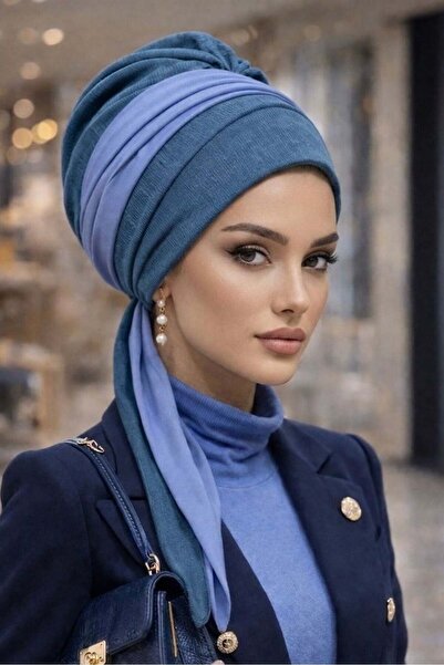 Aişe tesettür Έτοιμο φουλάρι-μπόνε Ίντιγκο