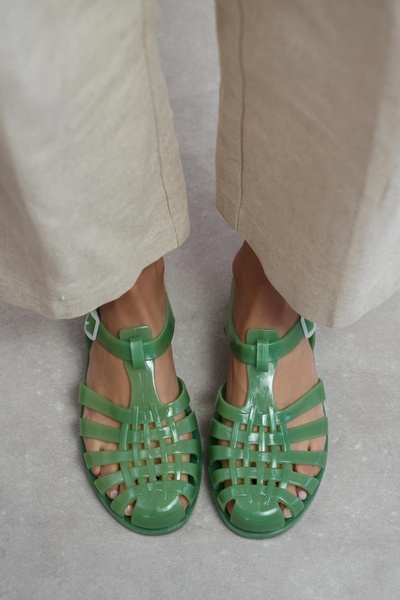 NİŞANTAŞI SHOES Γυναικεία σανδάλια Anderline με διαφανή πράσινη λεπτομέρεια σ...