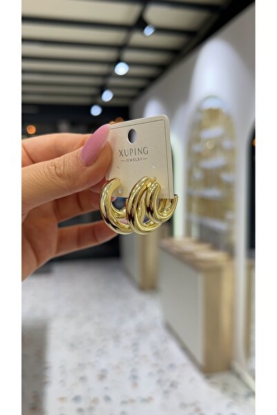 SU PERİSİ TAKI BİJUTERİ XUPİNG KARARMAZ 14K GOLD İKİLİ GÖRÜNÜMLÜ HALKA KÜPE