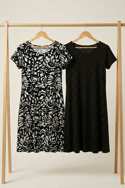 EFFE Φόρεμα 2 τεμαχίων ντραπέ Άνετο χτενισμένο βαμβακερό ύφασμα