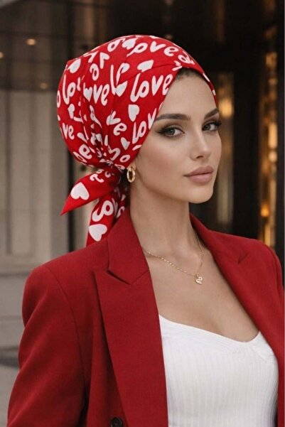 Aişe tesettür Κόκκινο και λευκό μοτίβο σταυροειδούς σχήματος καπέλο