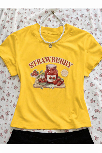 OVER HEAD Γυναικείο μπλουζάκι Strawberry με τύπωμα Baby Tee Crop με μαρμελάδα...