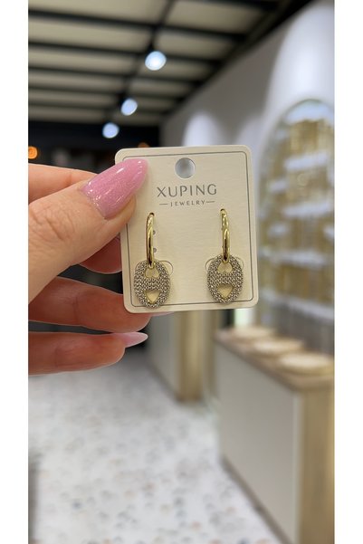 SU PERİSİ TAKI BİJUTERİ XUPİNG KARARMAZ 14K GOLD ZİRKON TAŞLI DÜĞME KÜPE