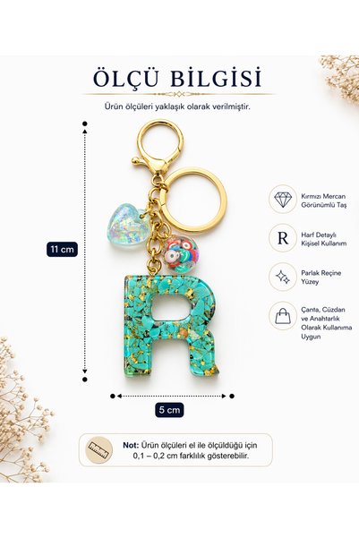 Agatella Tasarım Turquoise Stone Letter R Keychain – Stylish Resin Bag and Wallet Accessory
