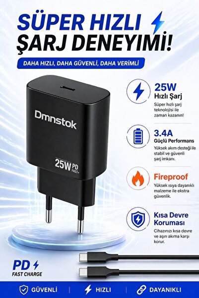 DMNSTOK 25W PD Hızlı Şarj Aleti 3.4A USB-C Type-C Kablolu Adaptör Süper Fast ...