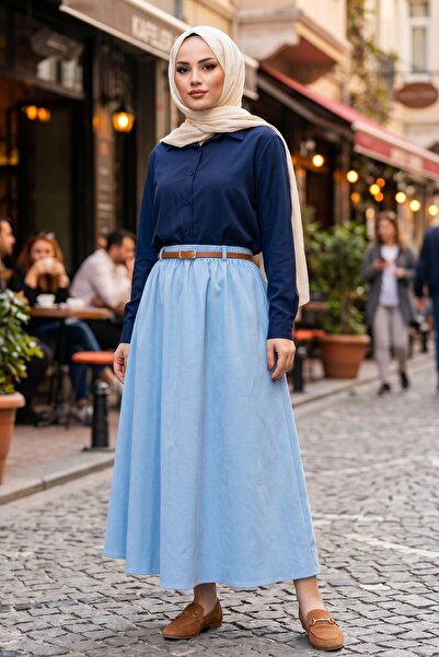 adamila Kadın Beli Lastikli Kemerli Kloş Mevlana Poplin Terikoton Trend Şık e...