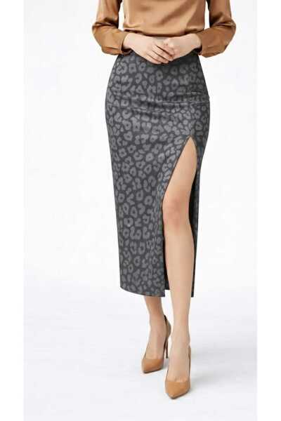 Butik Φούστα με λεοπάρ σχέδιο, με σκίσιμο, ελαστική μέση, από λύκρα, ψηλόμεση...