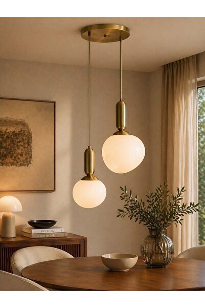 MARS CONCEPT Modern Gold Eskitme İkili Cam Sarkıt Avize – Minimal Dekoratif A...