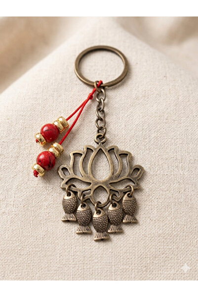 PİRAMİGO Lotus Flower & Koi Fish Figured Keychain - Feng Shui Abundance and L...