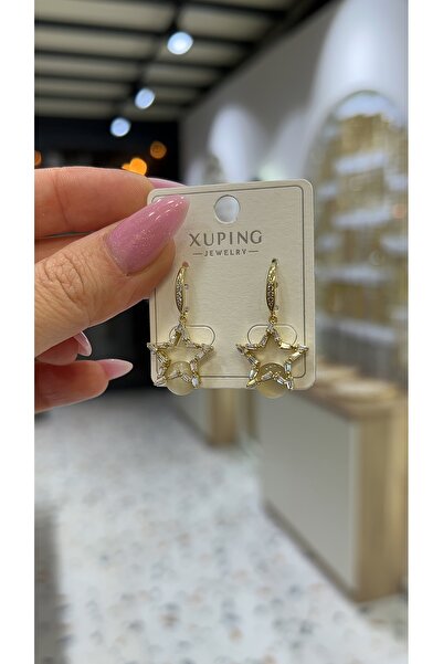 SU PERİSİ TAKI BİJUTERİ XUPİNG KARARMAZ 14K GOLD SALLANTILI YILDIZ KÜPE