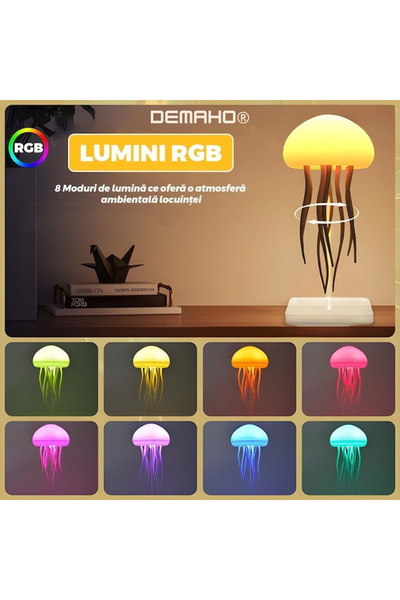 DEMAHO Lampă LED Meduza DEMAHO® smart, RGB, control vocal, USB, 2 moduri montare, alb
