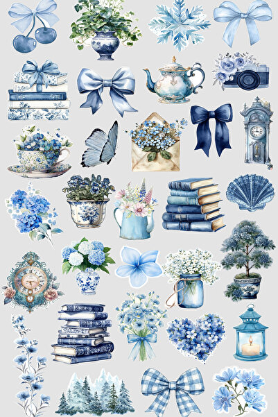 ZERRA TASARIM Blue Collection Retro Sticker, Çıkartma, Ajanda, Günlük, Planla...