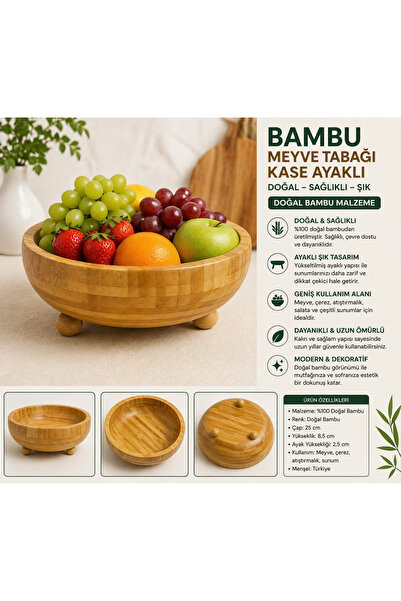 House Bird Bambu Ayaklı Meyve Tabağı Kase – Doğal Ahşap Servis Kasesi,Dekorat...