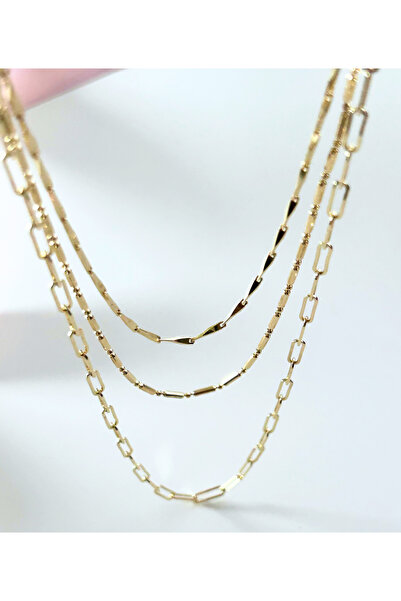 Solena Angel 14k Gold Minimal Zincir 3'lü Kolye Kombin