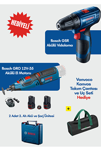 Bosch GRO 12V-35 Akülü Gravür Makinesi Şarjlı Taşlama Makinası Mini El Motoru...